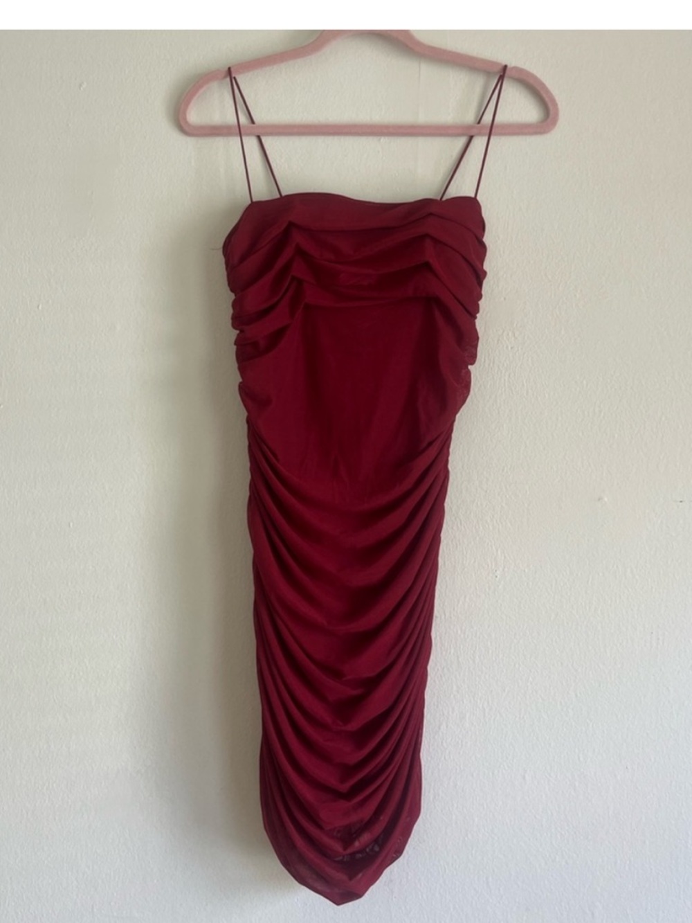 Princess Polly | Ruched Burgundy Spaghetti Strap Mini Dress